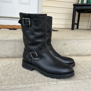 Frye Black Leather Combat Boots